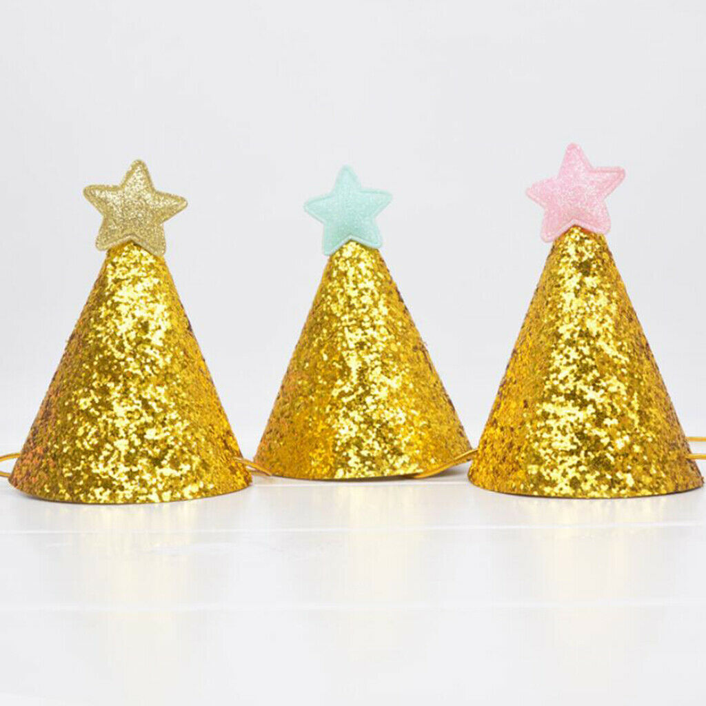 6pcs Mini Glitter Birthday Cone Hat Headband Baby Birthday Costume Pink