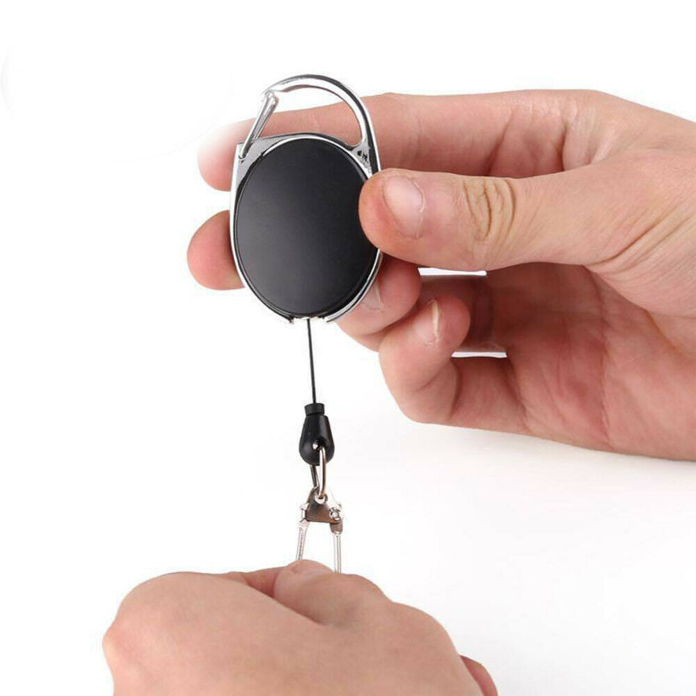 Metal Retractable Keyring Card Badge Holder Steel Recoil Keychain Pull Belt Clip