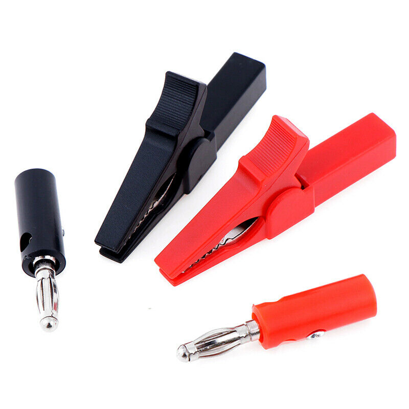 2Pcs 55mm alligator clip with 2pcs 4mm banana plug Black and Red .l8