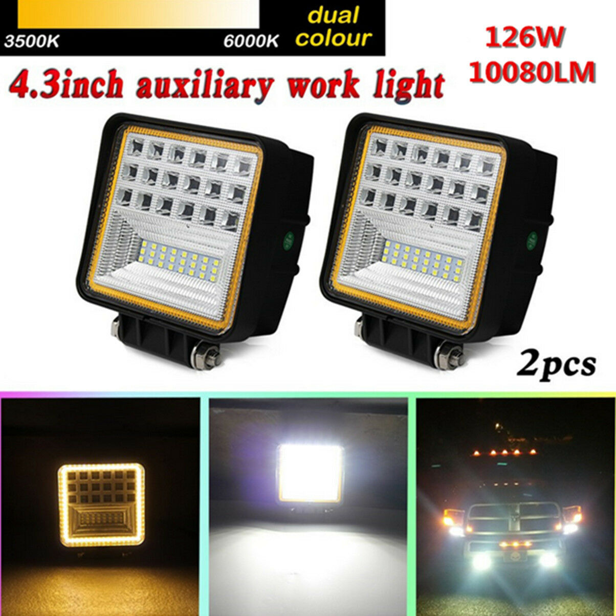 2 x 4.3" 126W Car Top LED Work Light Flood beam Led Driving Beam DRL Angle Eye
