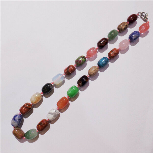 1 Strand 14x10mm Multicolor Mixed Stone Barrel Beads Handmade Necklace HH9232