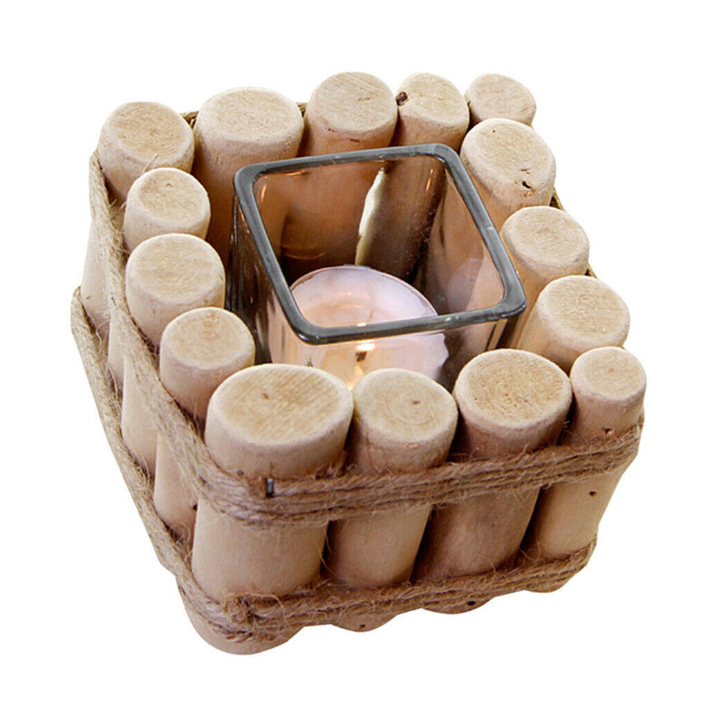 Wooden Square Candle Holder European Pastoral Style Wood Desk Ornament
