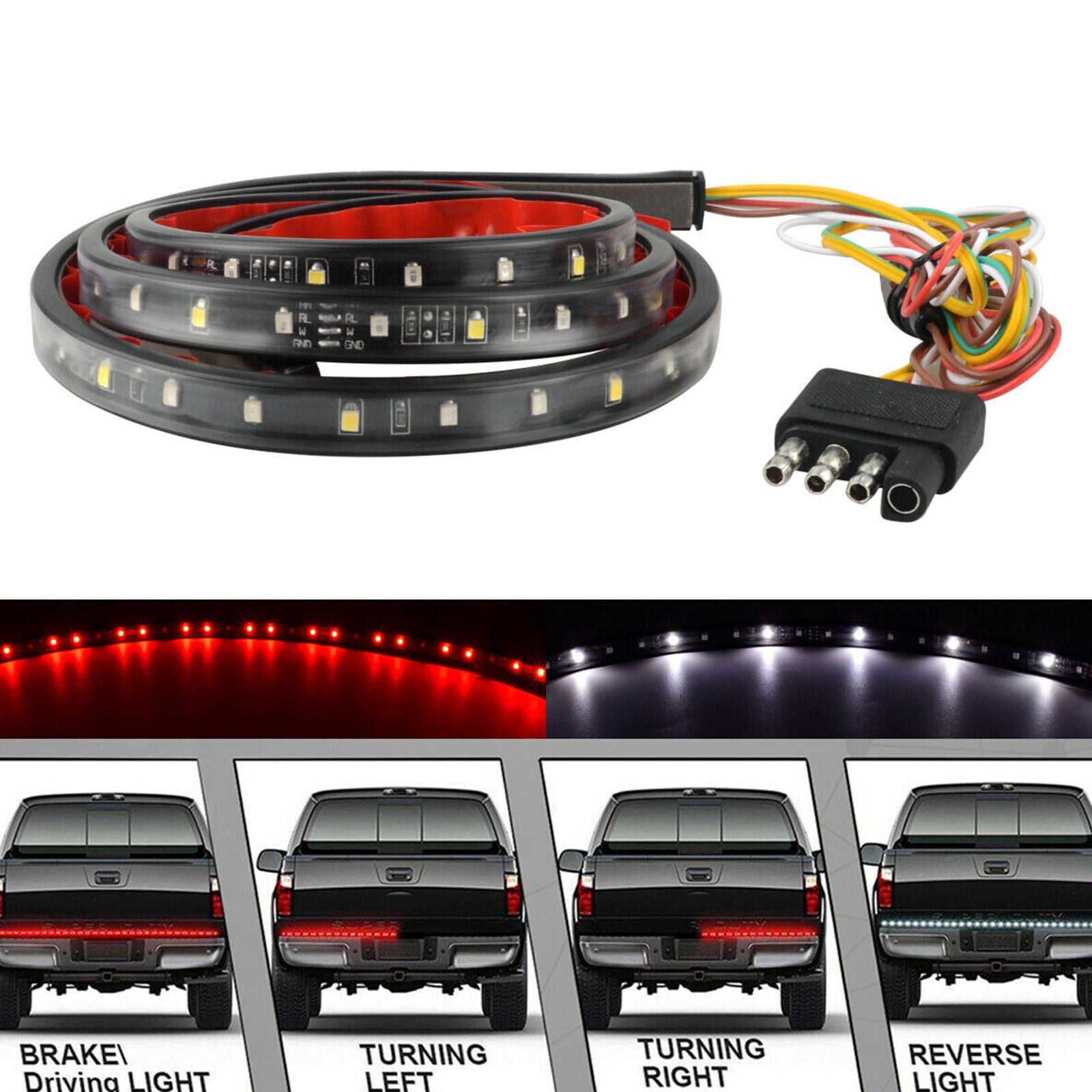 49" Truck Tailgate Red White Light Bar LED Strip Reverse Brake Turn Signal Lamp