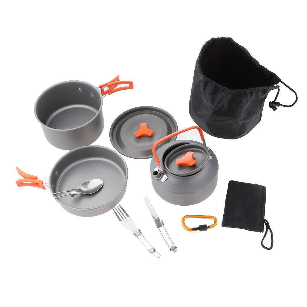 Aluminum Cookware Cutlery Set Camping Pot Pan Water Kettle Cooking Utensil