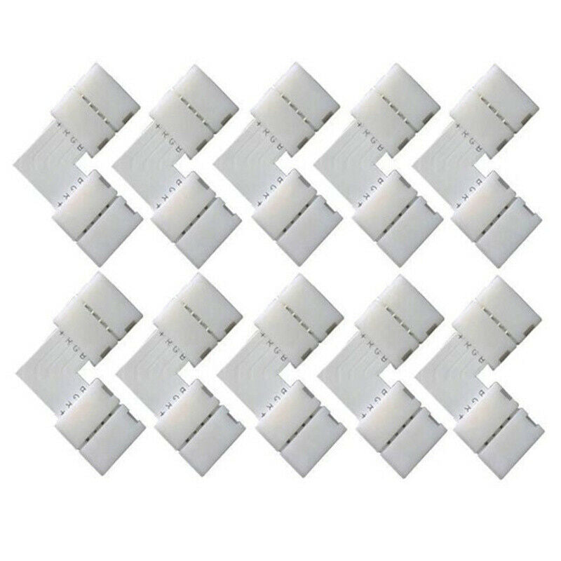 10x 4-pin 90-Degree L-Shaped Solderless Coupler Connector for 10mm RGB LE.l8