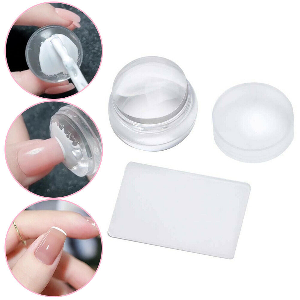 Clear Silicone Nail Art Stamp Set with Lid and Scraper Nail Art Stamper Scraper