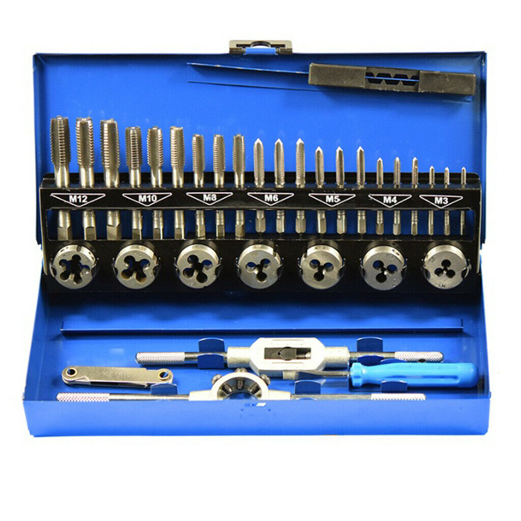 Tap and Die Set HSS Wrench Cut M3-12 Tap Thread Engineer Kit w/ Metal Case