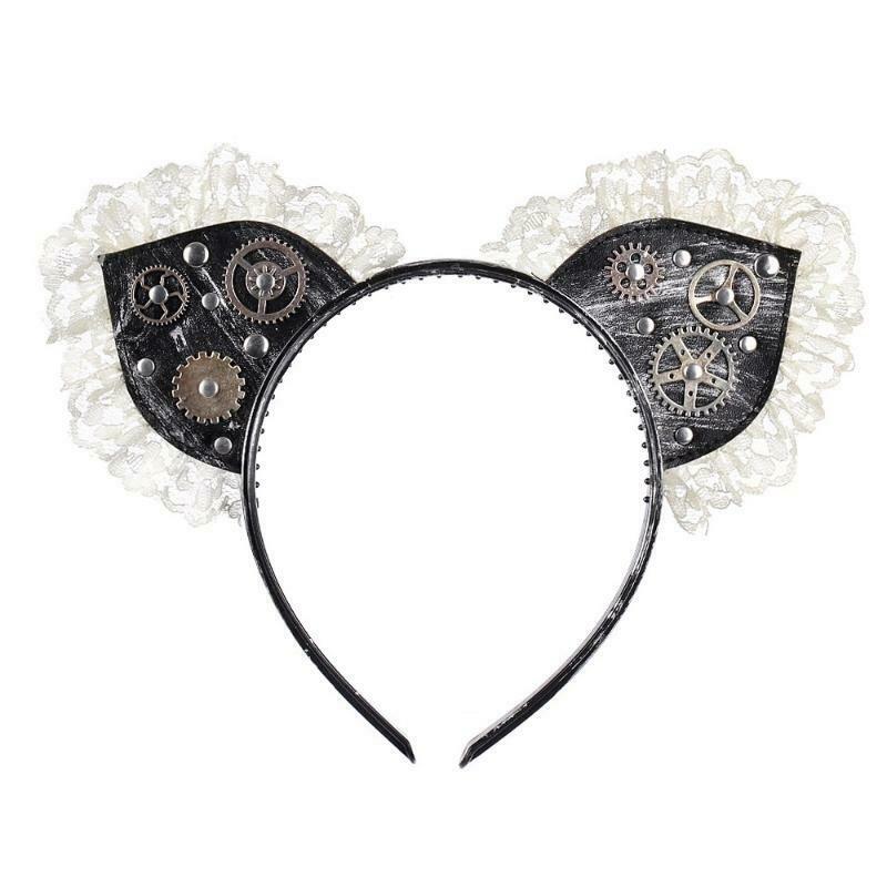 Steampunk Cat Ears Hair Hoop Gear Punk Headdress Halloween Performance Props