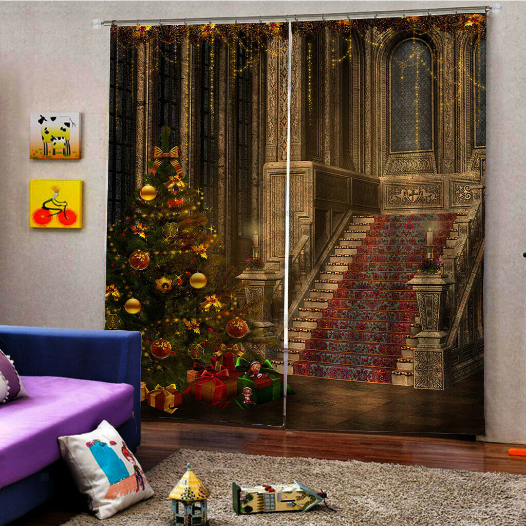 Christmas Castle Waterproof Living Room Bedroom Window Drapes 2 Panel Set