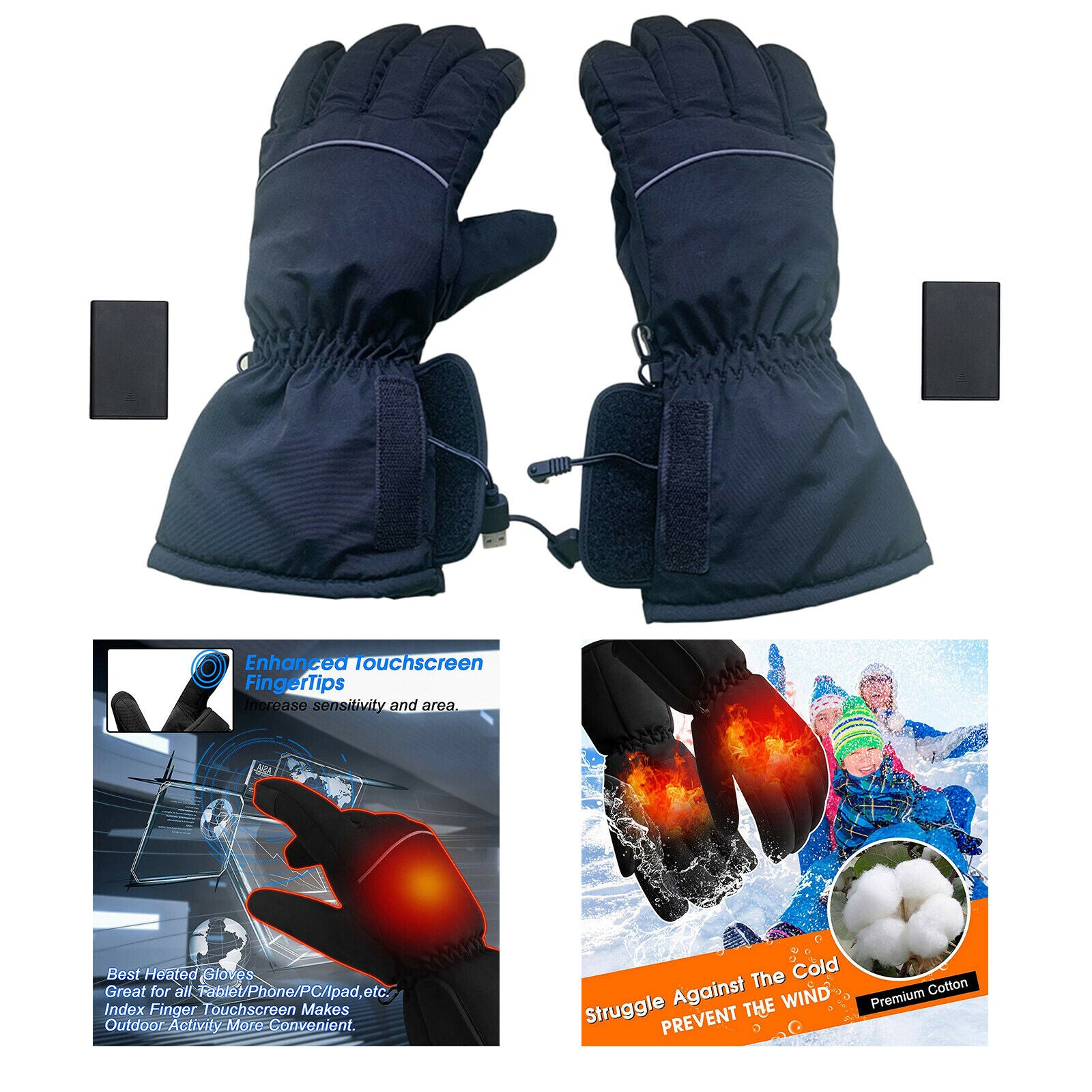 Motorcycle Electric Heated Gloves Touch Screen Winter Hand Warm Windproof No