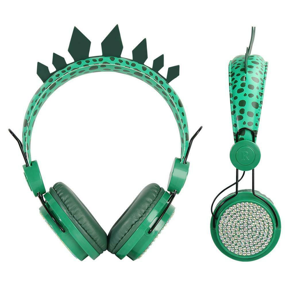 Dinosaur Cartoon Glitter Kids Stereo Headphone with Microphone for Boys