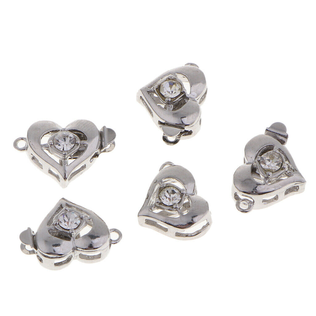 5x Rhinestone Diamante Love Heart Box Clasp Wedding Jewelry Making Findings