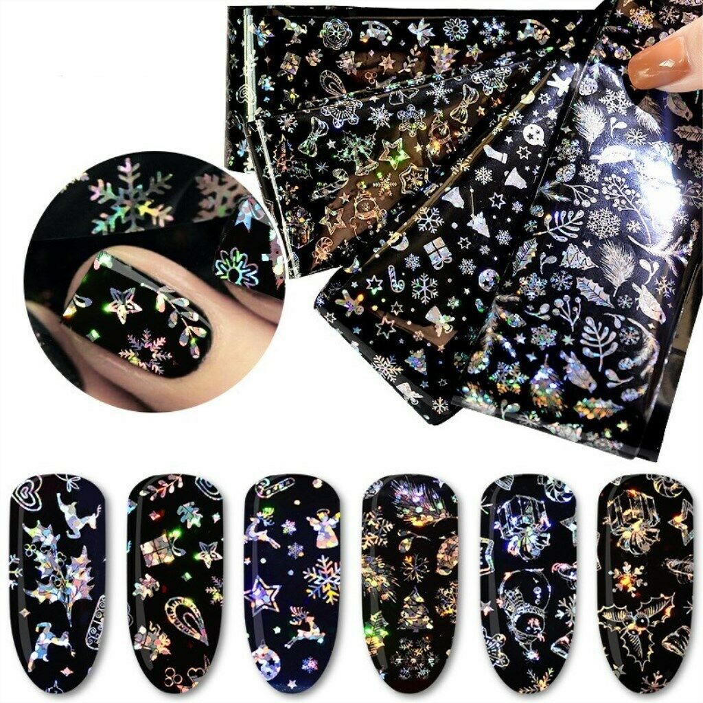 Christmas 4 Sheets Attractive Nail Stencil Stickers DIY Decorative Glitter Star