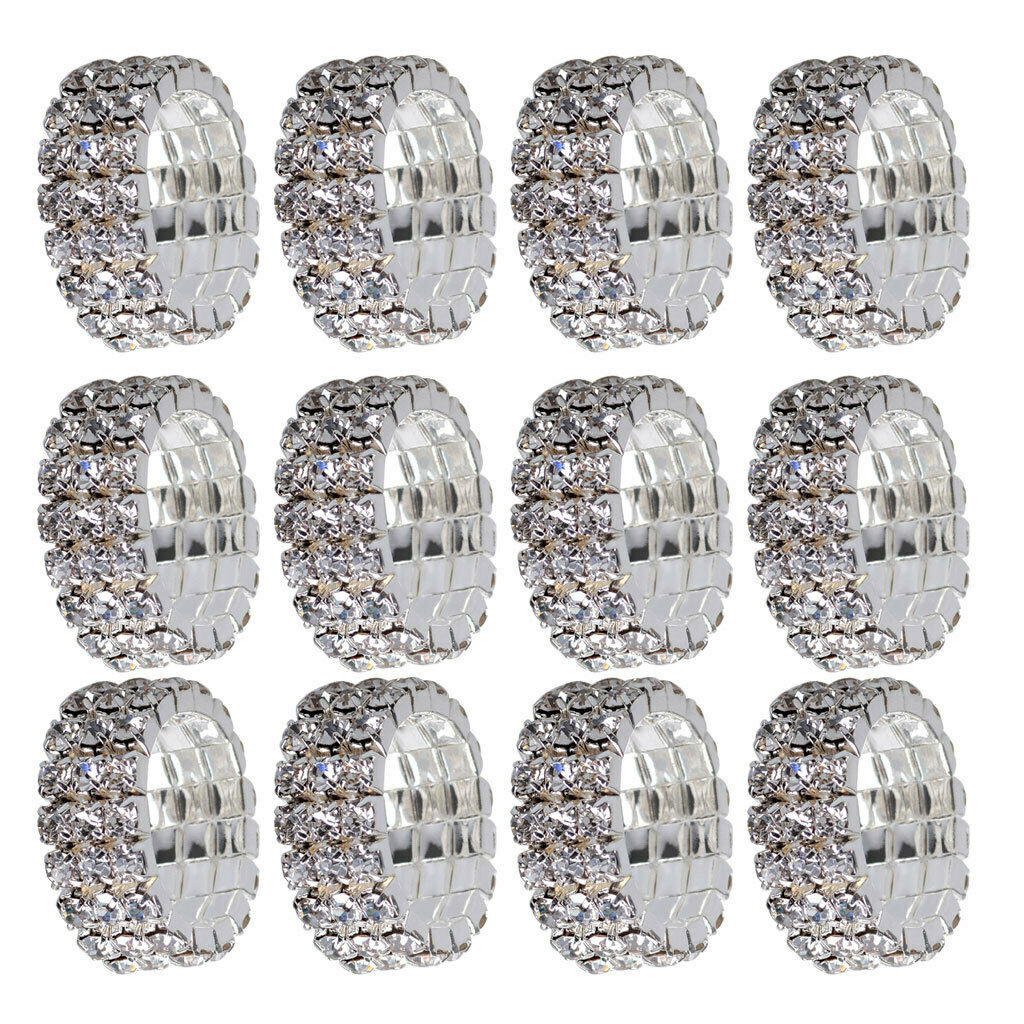 12x Luxury 3-Row Crystal Rhinestone Ring for Women Party Wedding Ring White