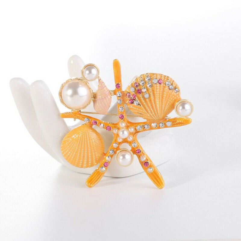 omlee Enamel Sea Star Coral Starfish Brooches Women PearlAnimal Ocean Ser.l8