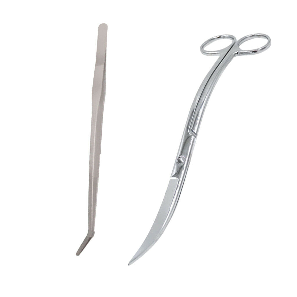 Blesiya Set of 2 Aquarium Live Tank Maintenance Curved Tweezers Scissors