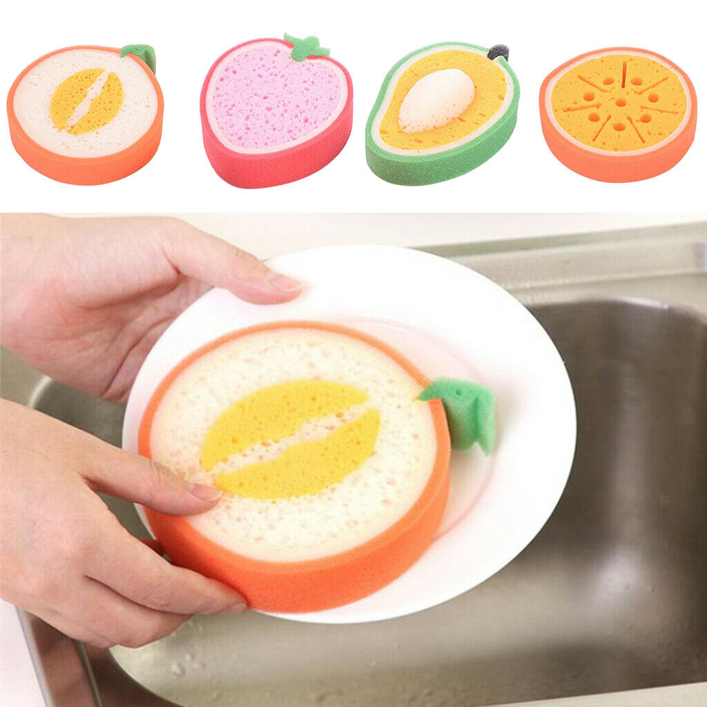 4Pcs/Set Fruit Shape Sponge Cleaning Brush for Kitchen Bathing Multi-functional