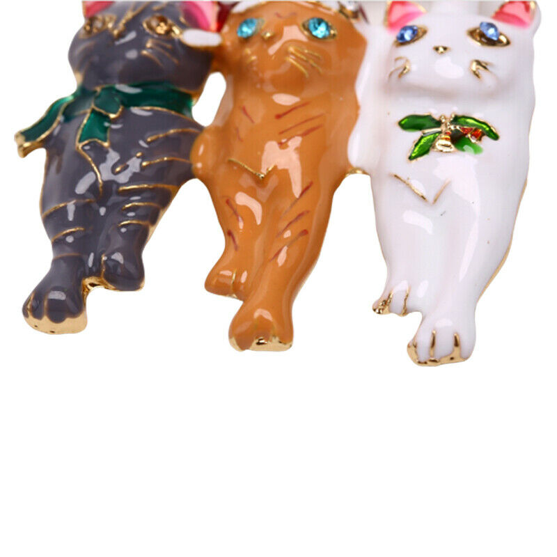 Fashion Three Christmas Cat  Brooch Animal Pin Corsage Elegant Jewelry Gift US