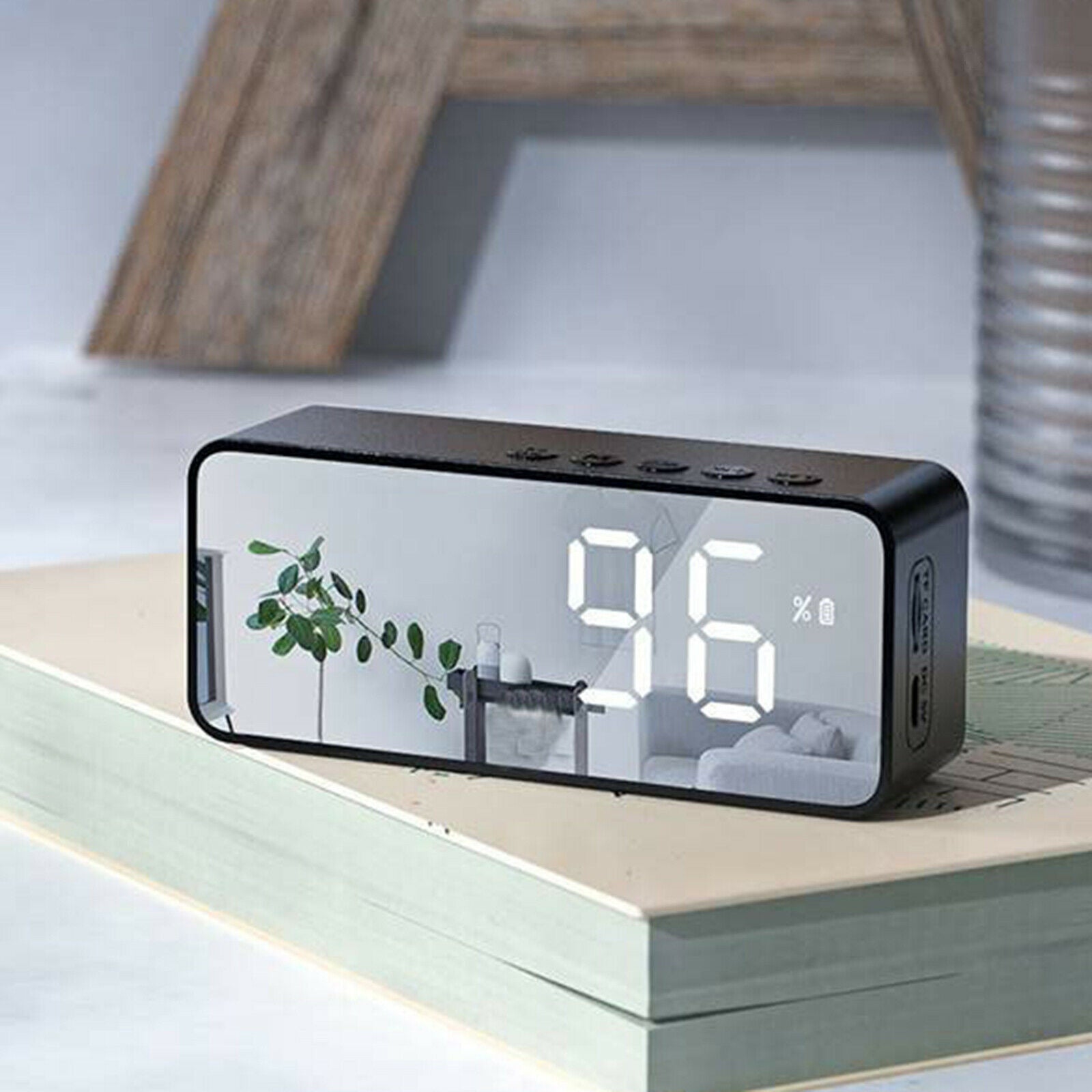 Bluetooth Speaker Mini Dual Alarm Temperature Clock Large Mirror Screen