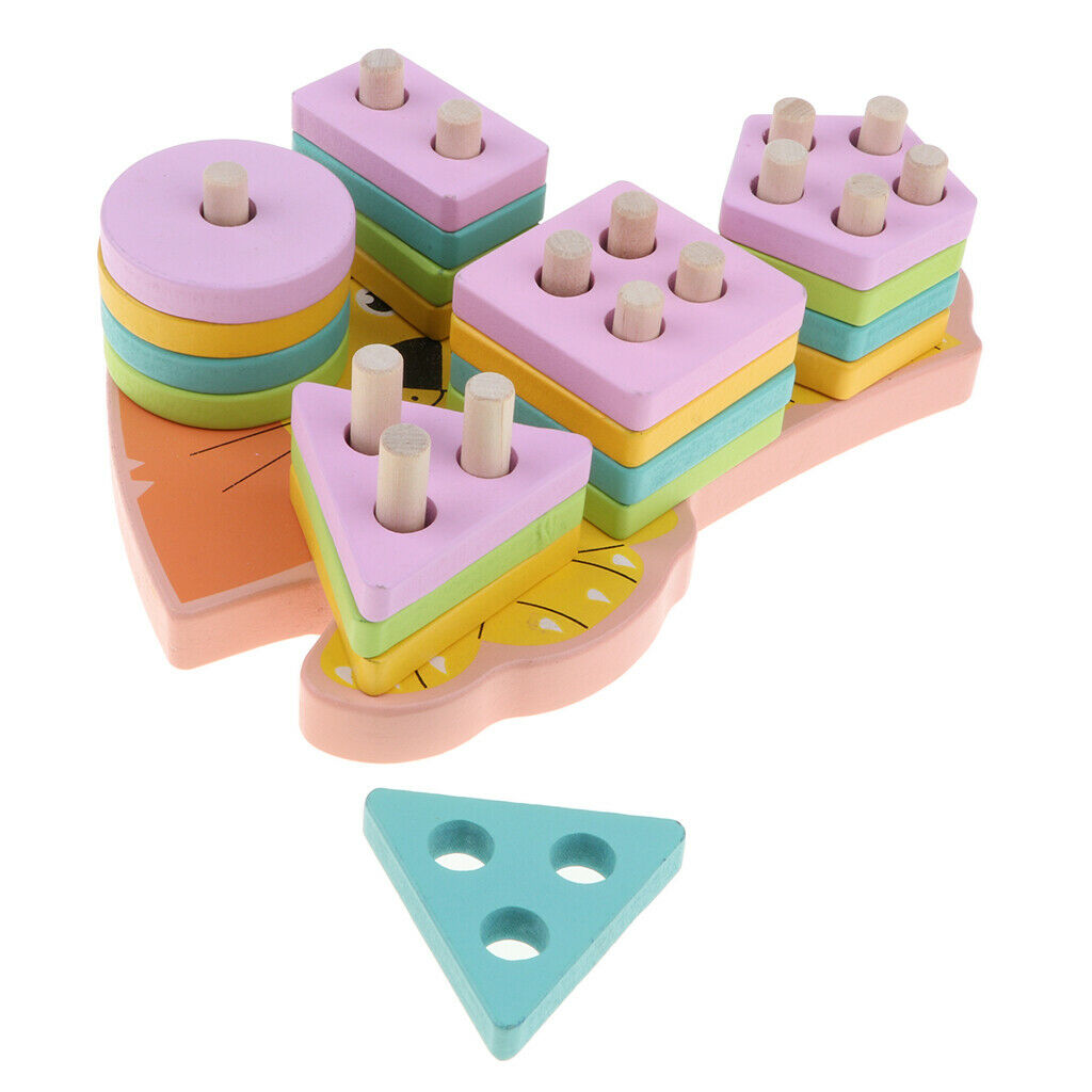 Wooden Shape Matching Building Blocks Kids Montessori Educational Toys - Cartoon