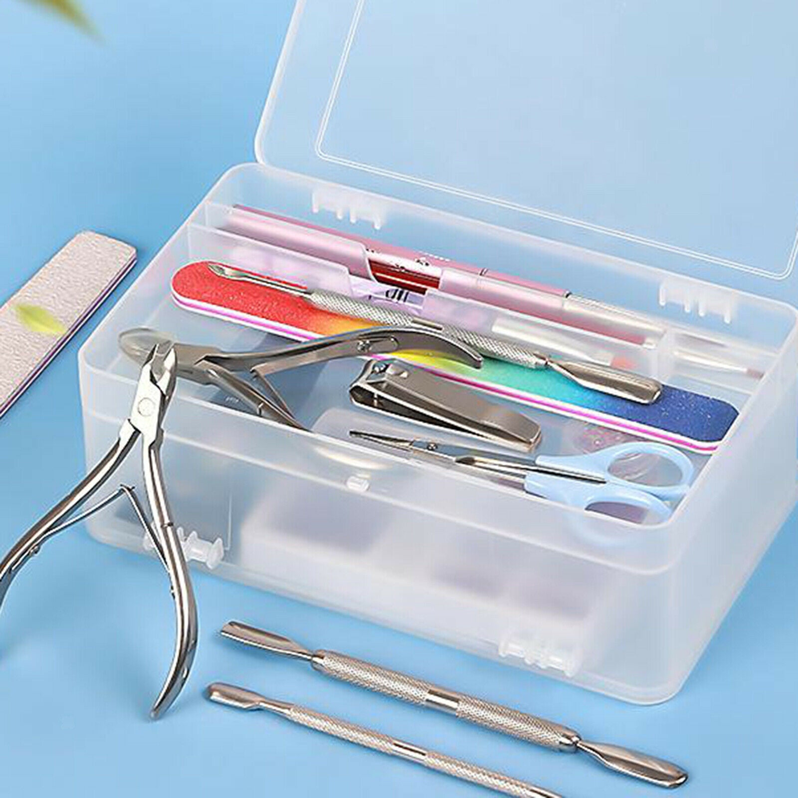 Plastic Double Layer Nail Art Tool Storage Box Container Holder Organizer