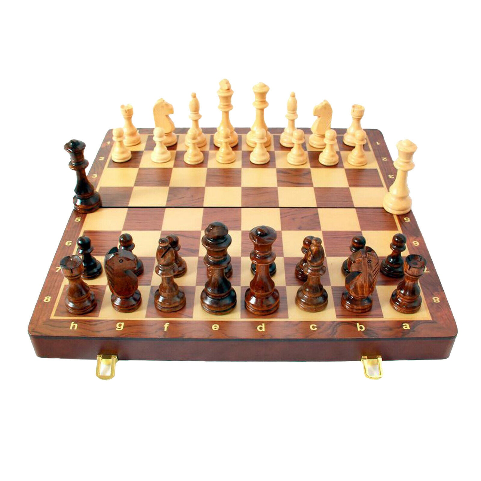 Chess Set Wood Travel Folding Storage Board Rosewood Finish Handcrafted