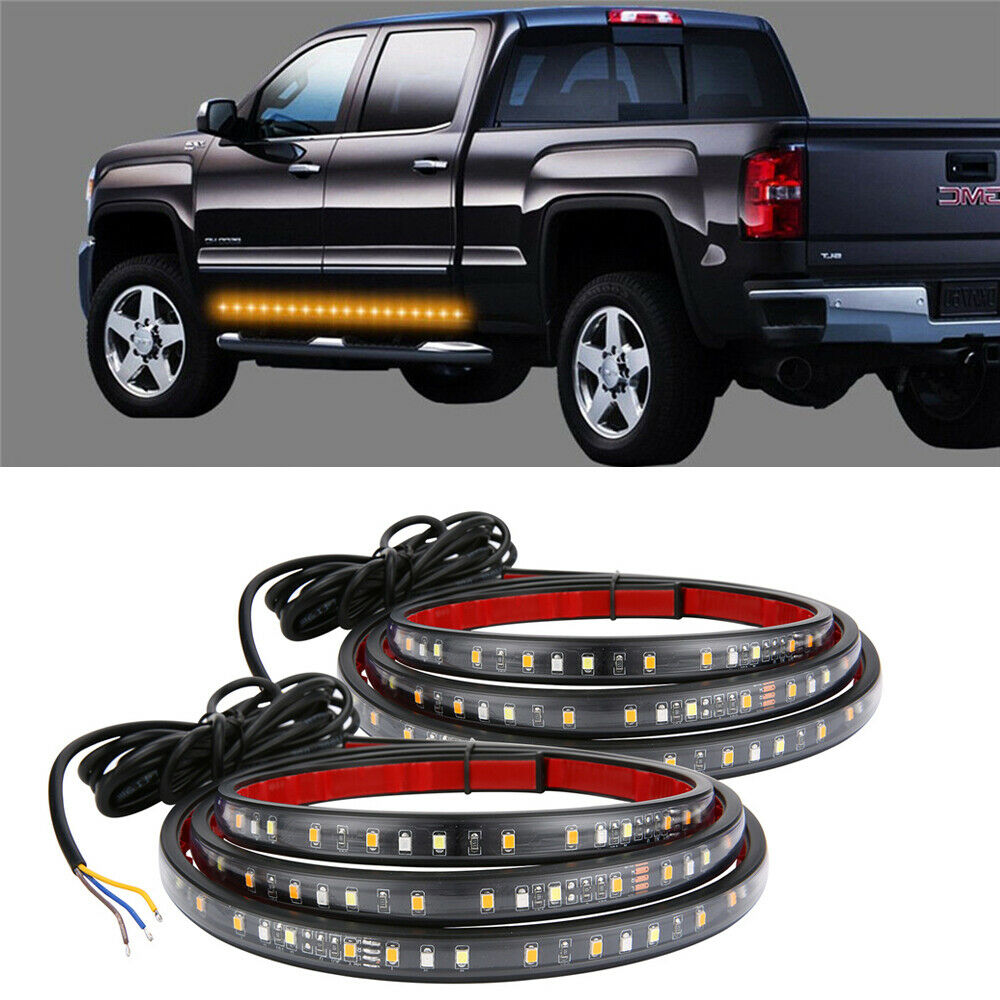 2x 60" White/Amber Running Board Side Step LED Light Strip Turn Signal DRL Bar