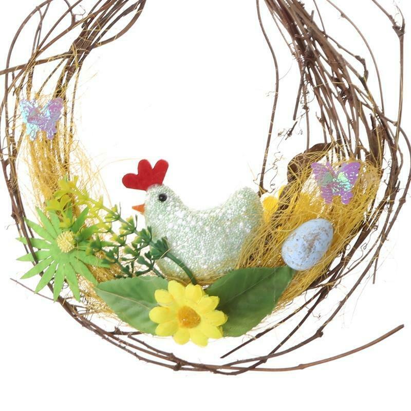 Easter Chicken Laying Egg Door Hanging Pendant Rattan Wreath Home Decorations
