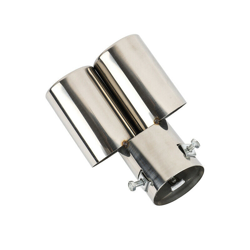 1X Car Double-Barrel Exhaust Pipe Trim Tip Tail Muffler Stainless Steel Clamp-on