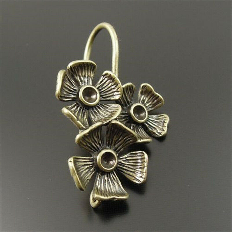 8 pcs Antiqued Bronze Brass Hook Earring Flower Dangle Jewelry Craft 25*18*8mm