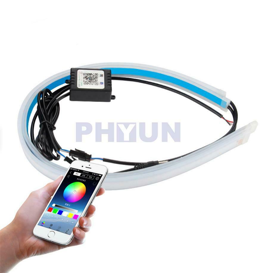 2PC 45CM LED Daytime Running Light DRL RGB Color Bluetooth Control Turning Lamp