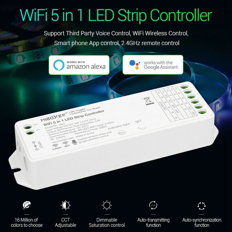Miboxer WL5 LED Strip Light 5 in 1 Controller for CCT, RGB, RGBW 5050 3528 283R1