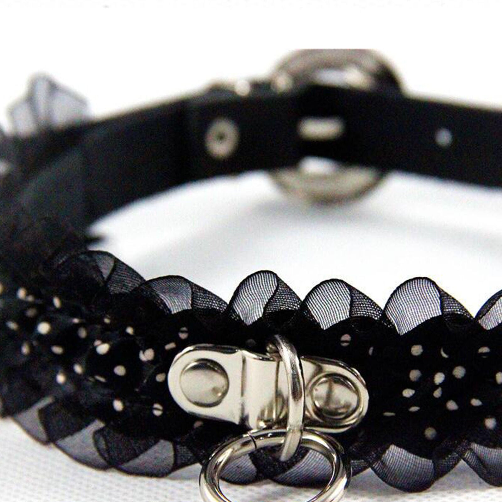 Women's Gothic Retro Lace Dots Choker Leather O Ring Collar Necklace Adjustable