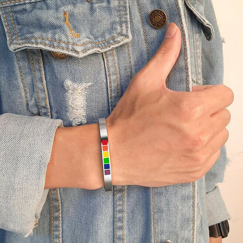 Stylish C Shape Open Bangle Stainless Steel Rainbow Bangle Bracelets Jewe.l8