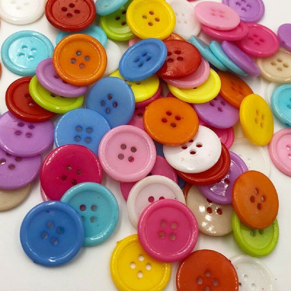 4 Holes 20mm Candy Colorful DIY Buttons Plastic Round Mixed Colors - Pack of 100