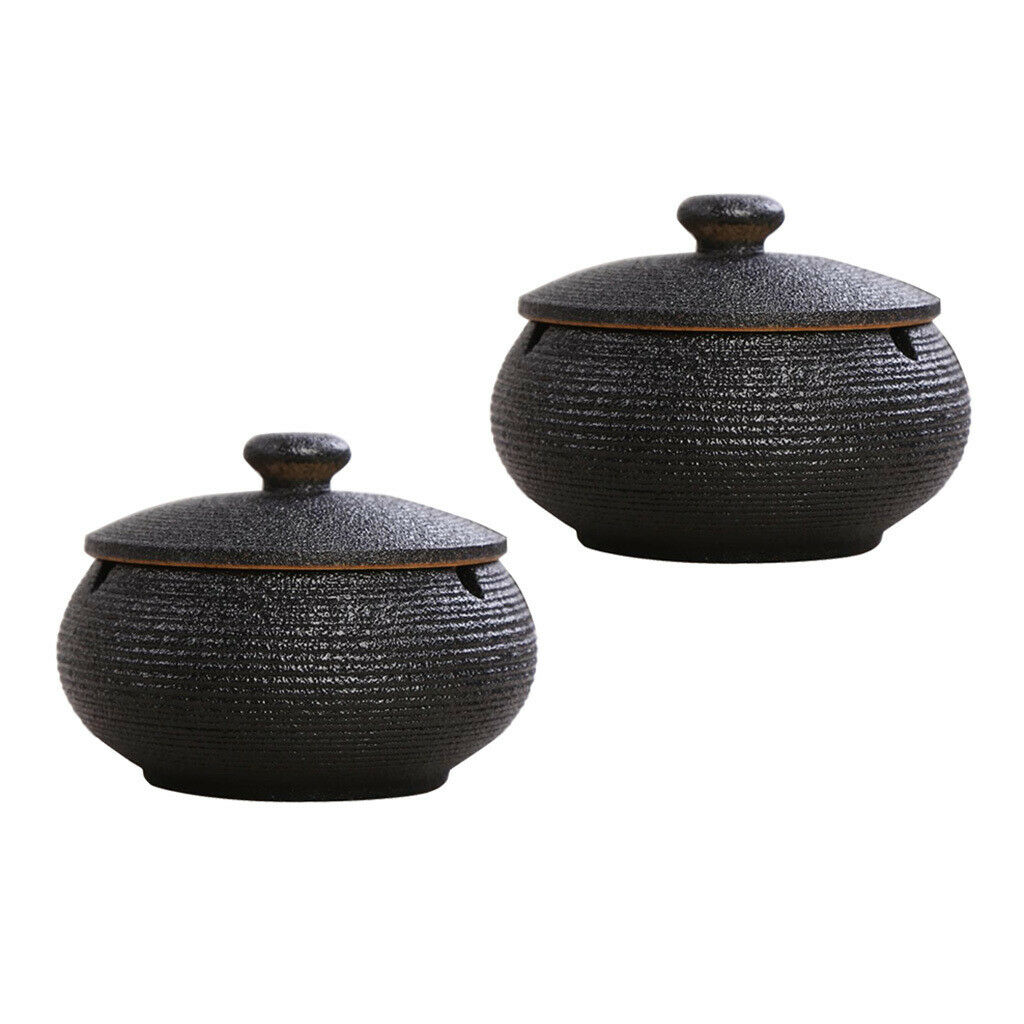 2pcs Ceramic Ashtray with Windproof Cover for Use in