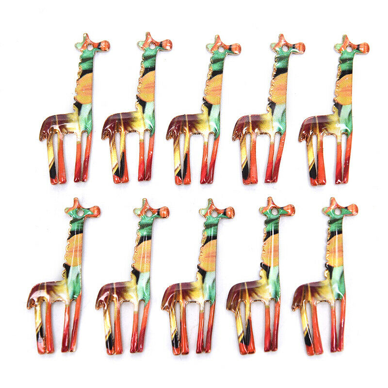 10Pcs Enamel Alloy Printing Animal Giraffe Charms Pendant Jewelry Craft Mak SJ