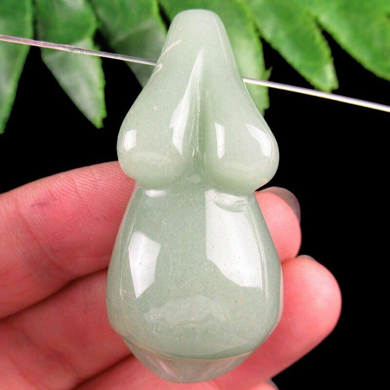 Carved 100% Natural Green Aventurine Goddess Pendant 50x22x18mm 24g A-350DP