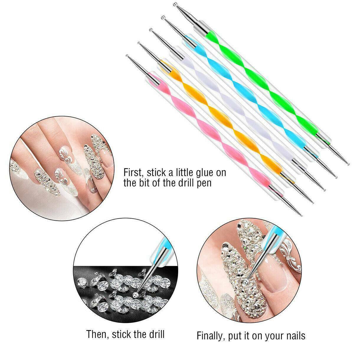 20Pcs UV Gel Nail Art Design Set Dotting Painting Drawing Polish Brush Pens Tool