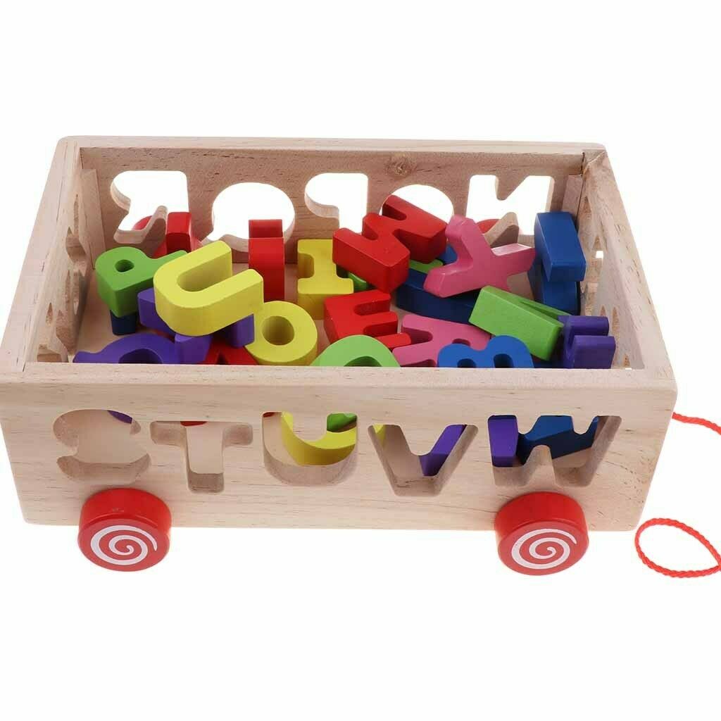 Wooden Shapes Sorter Bus Pull Along Car Early Development Toys for Toddlers