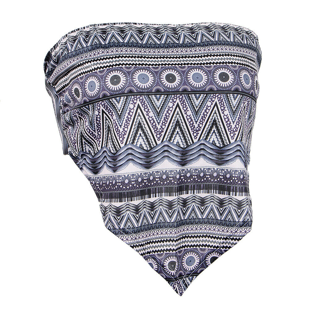Boho Lady Strapless Ethnic Print Tube Top Backless Wrap Tank Vest Black gray
