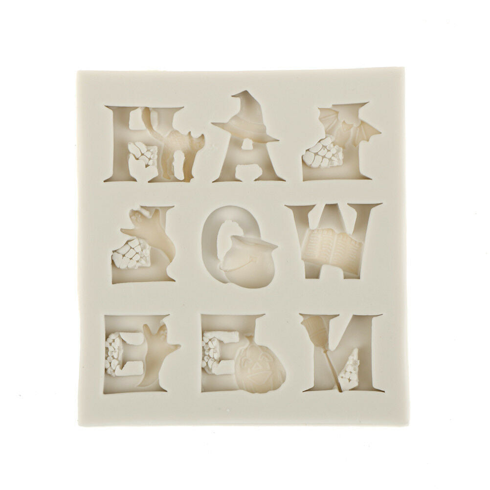 Halloween alphabets Silicone Fondant Mold Cake Decor Tools Chocolate Moul.l8