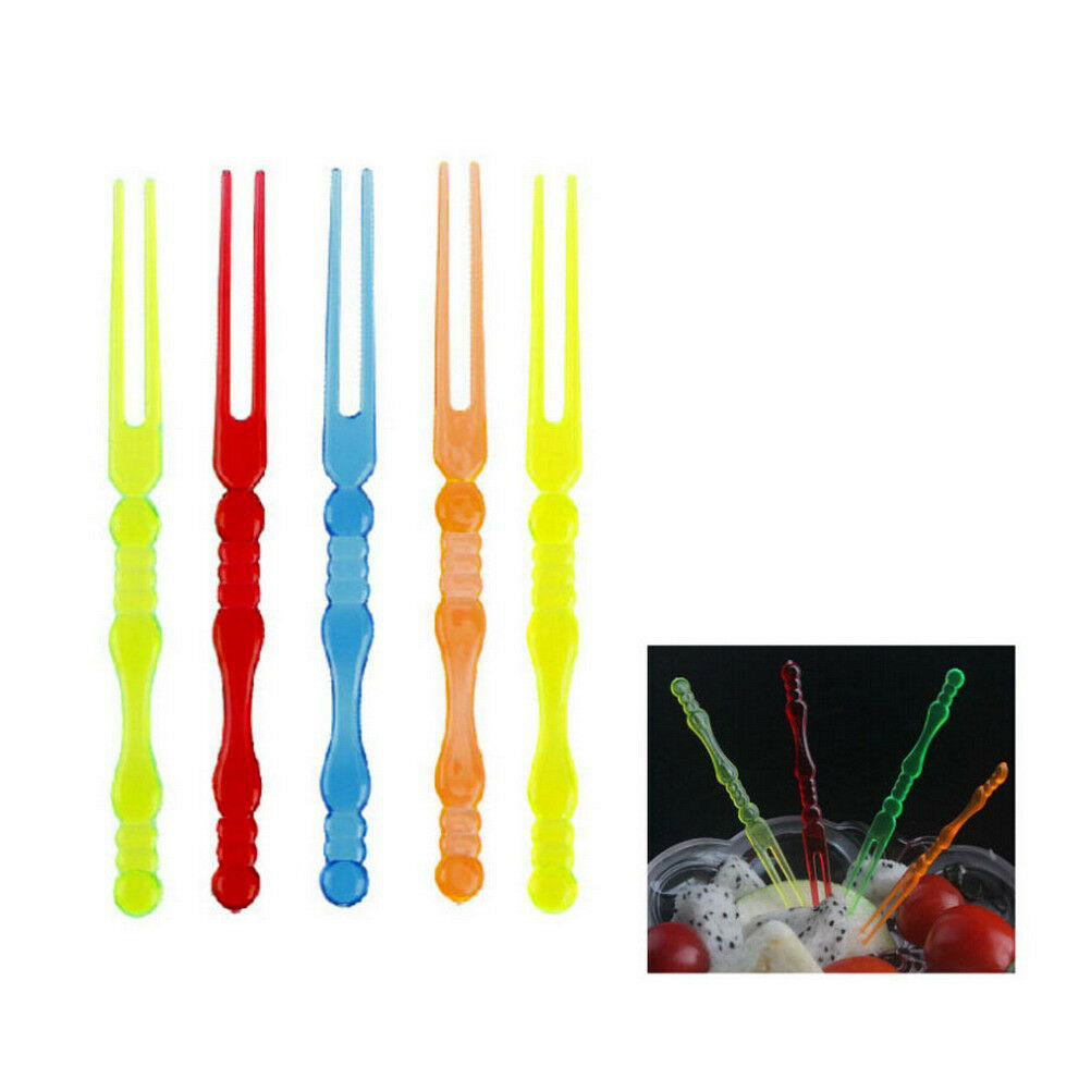 100Pcs Disposable Plastic Fruit Cake Dessert Fork Picks Party Tableware De_DD