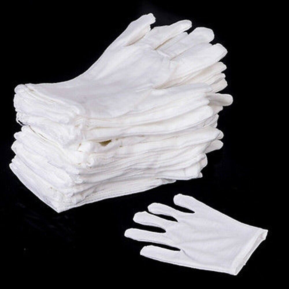 12 Pairs Soft Costume Jewelery Cotton White Gloves Handling Work Hands Protector