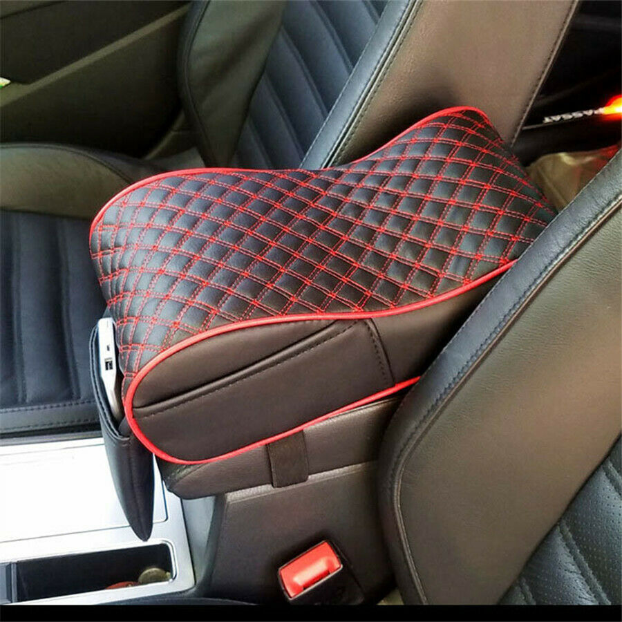 Universal Black and Red Plaid Armrest Box Mats Armrest Top Mat Liner PU Leather