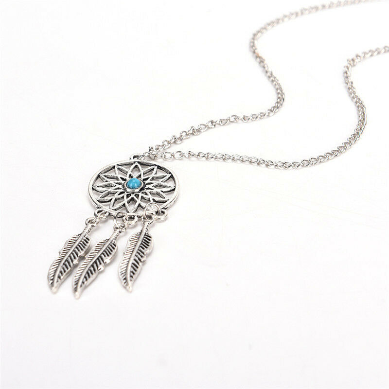 Bohemian Dreamcatcher Leaves Feather Pendant Necklace Earrings Jewelry .l8