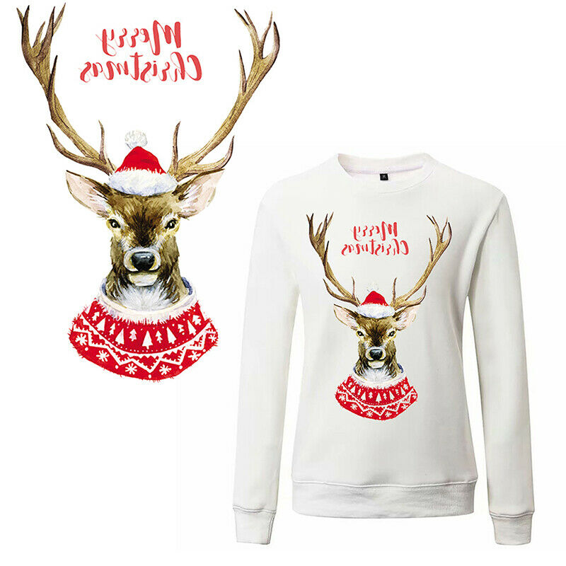 Christmas Elk Patches Washable Heat Transfer Iron-on Patch DIY Accessory Pa BDA