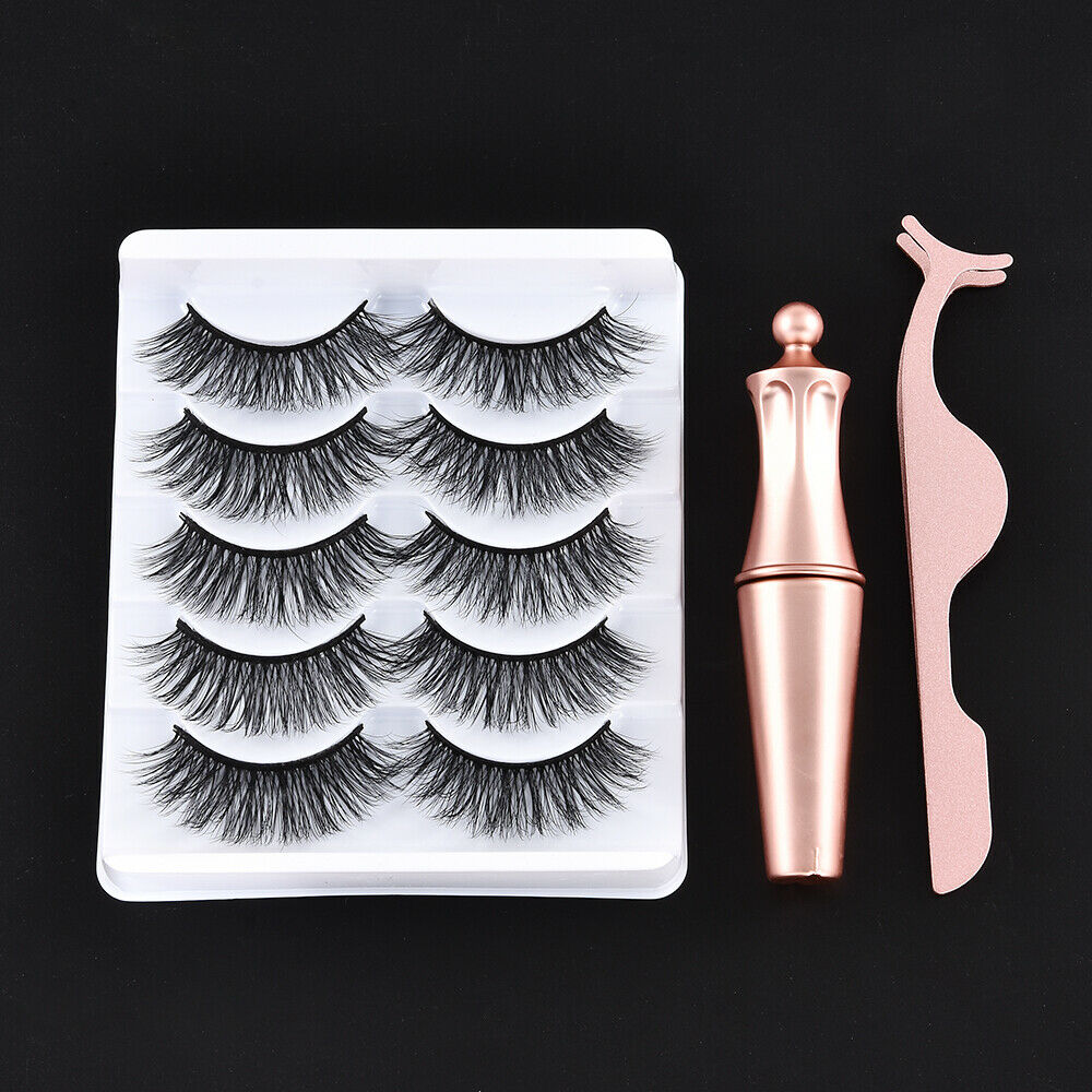 5 Pairs Magnetic Eyelashes with Waterproof Magnetic Eyeliner Long Lashes Set Kit