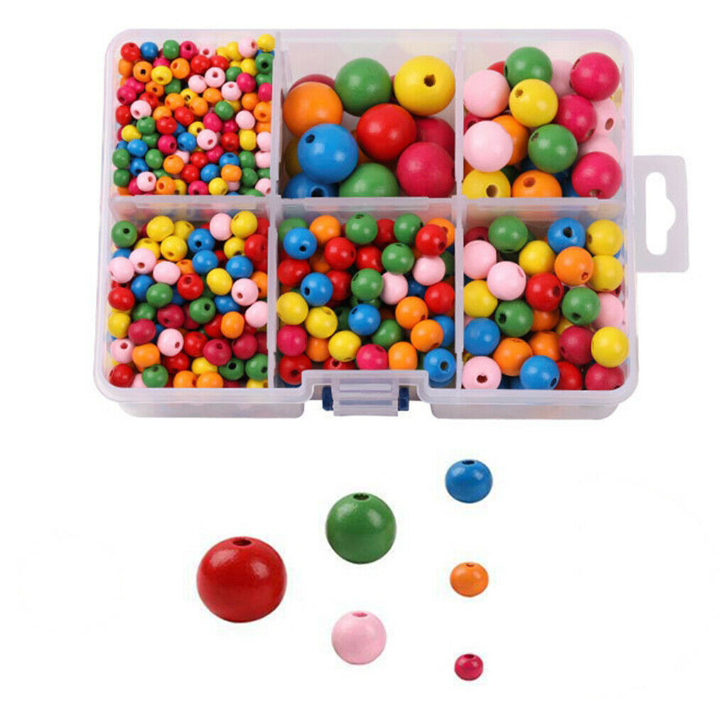 1105Pcs Colored Round Wooden Beads Loose Spacers for DIY Jewelry Making