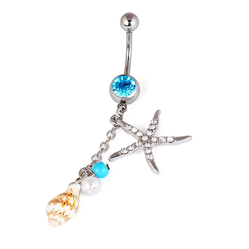 Surgical Steel Crystal Starfish Conch Body Navel Belly Ring Button Piercin.l8